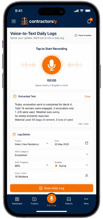 Voice log mobile screen preview